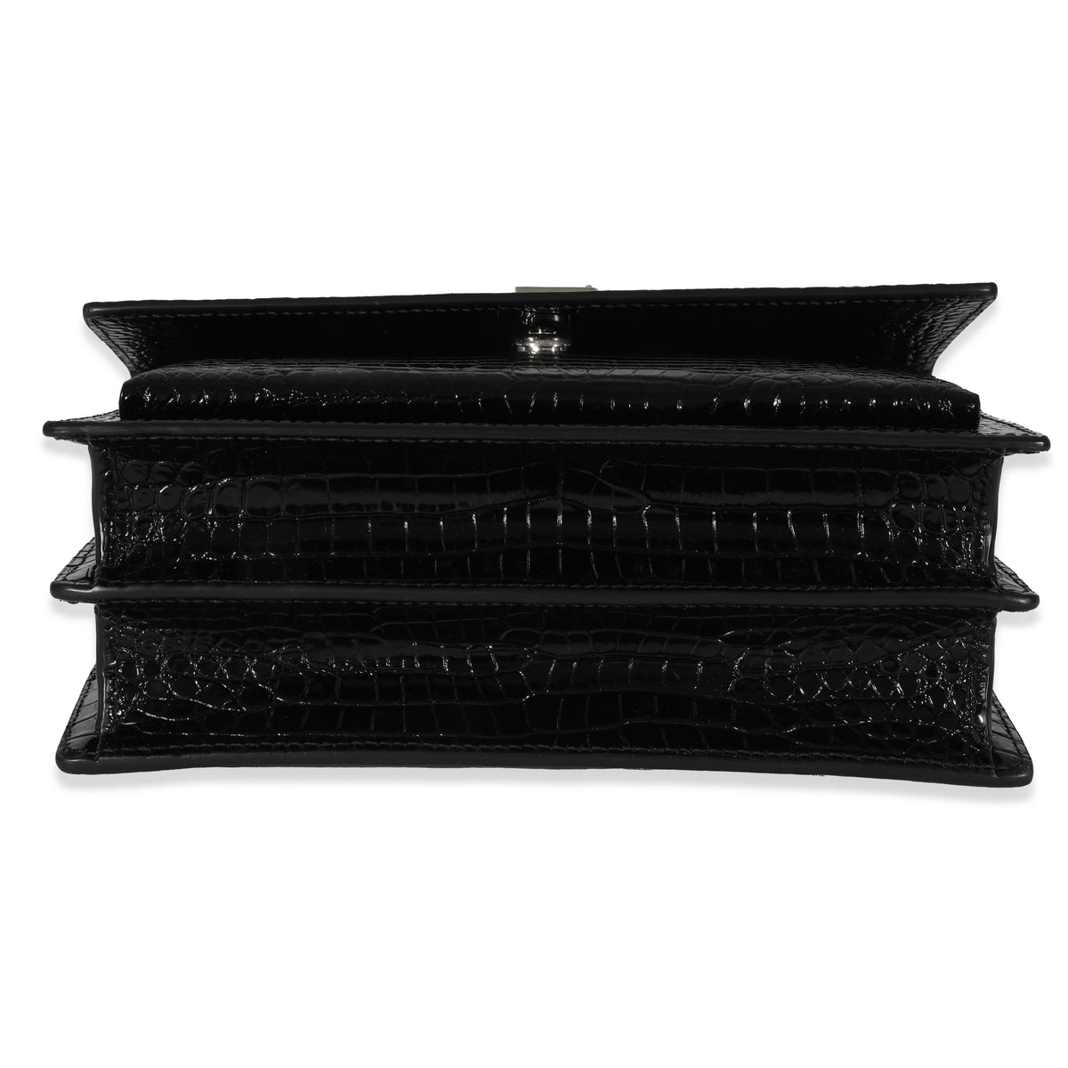 Saint Laurent Black Croc Embossed Medium Sunset Bag