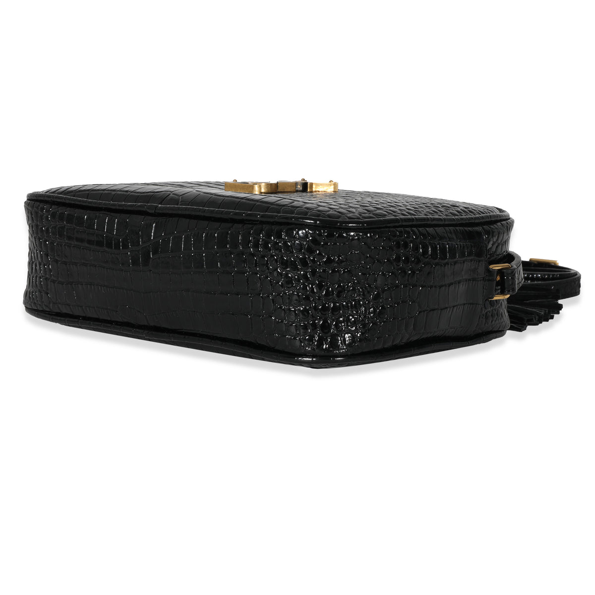 Saint Laurent Black Croc Embossed Lou Camera Bag