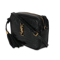 Saint Laurent Black Croc Embossed Lou Camera Bag