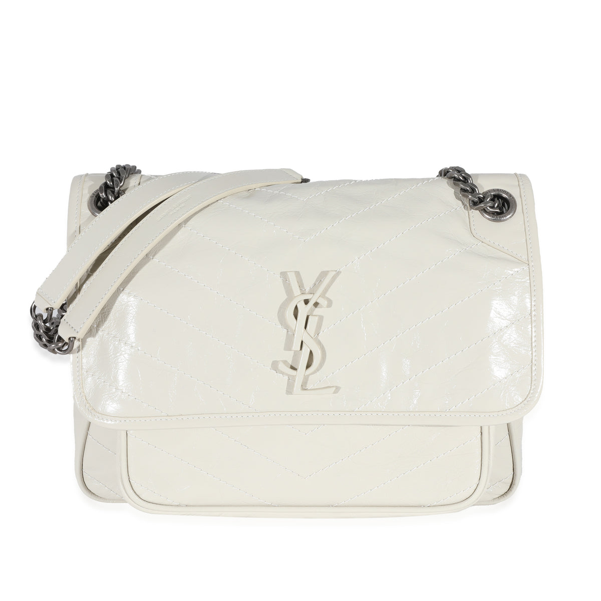 Saint Laurent White Crinkled Calfskin Medium Niki Bag