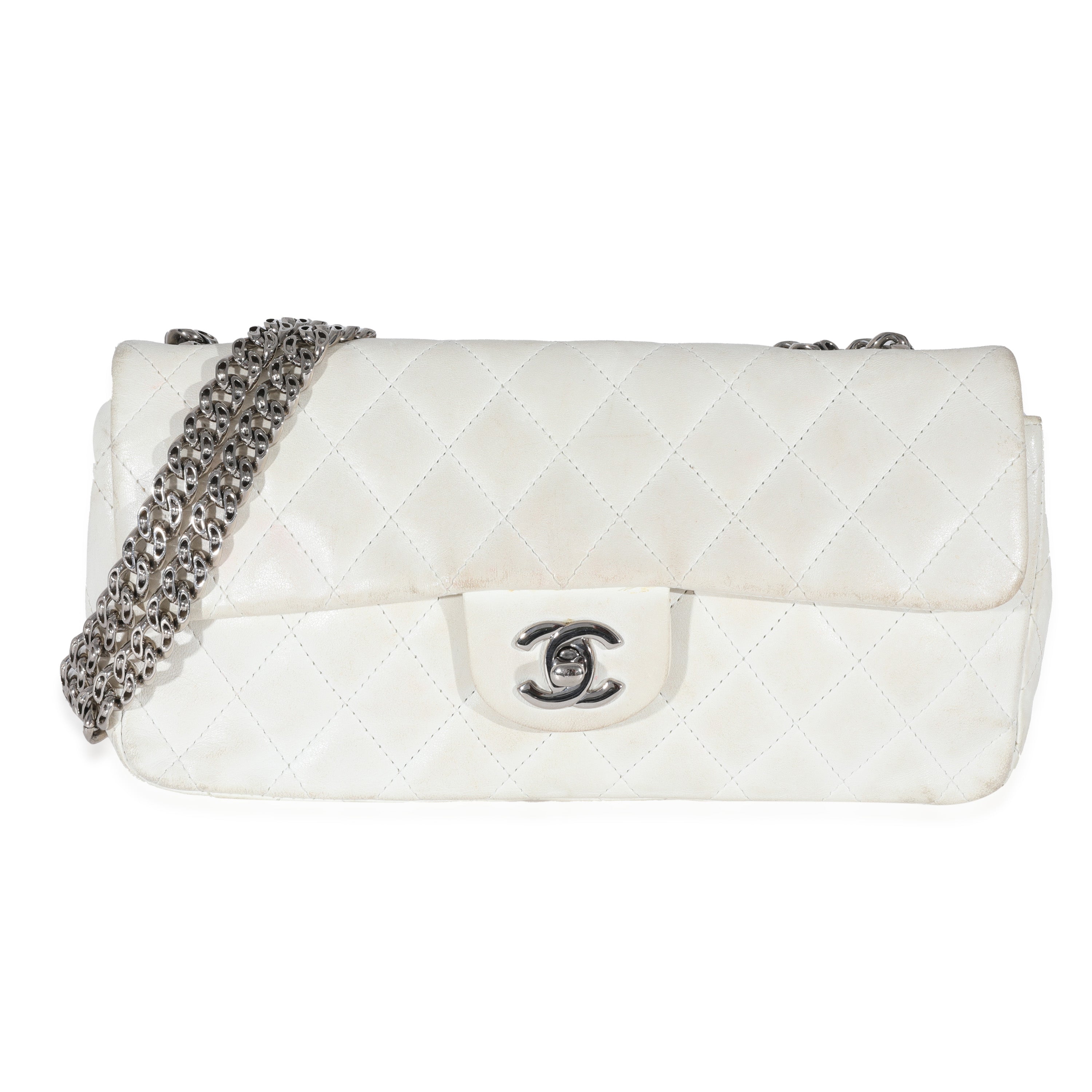 Chanel White Lambskin East West Bijoux CC Flap Bag