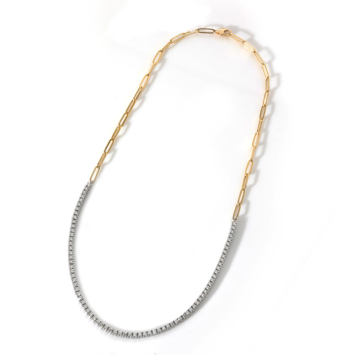 Paper Chain & Tennis Necklace in 14K Two Tone Gold 2 1/2 ctw