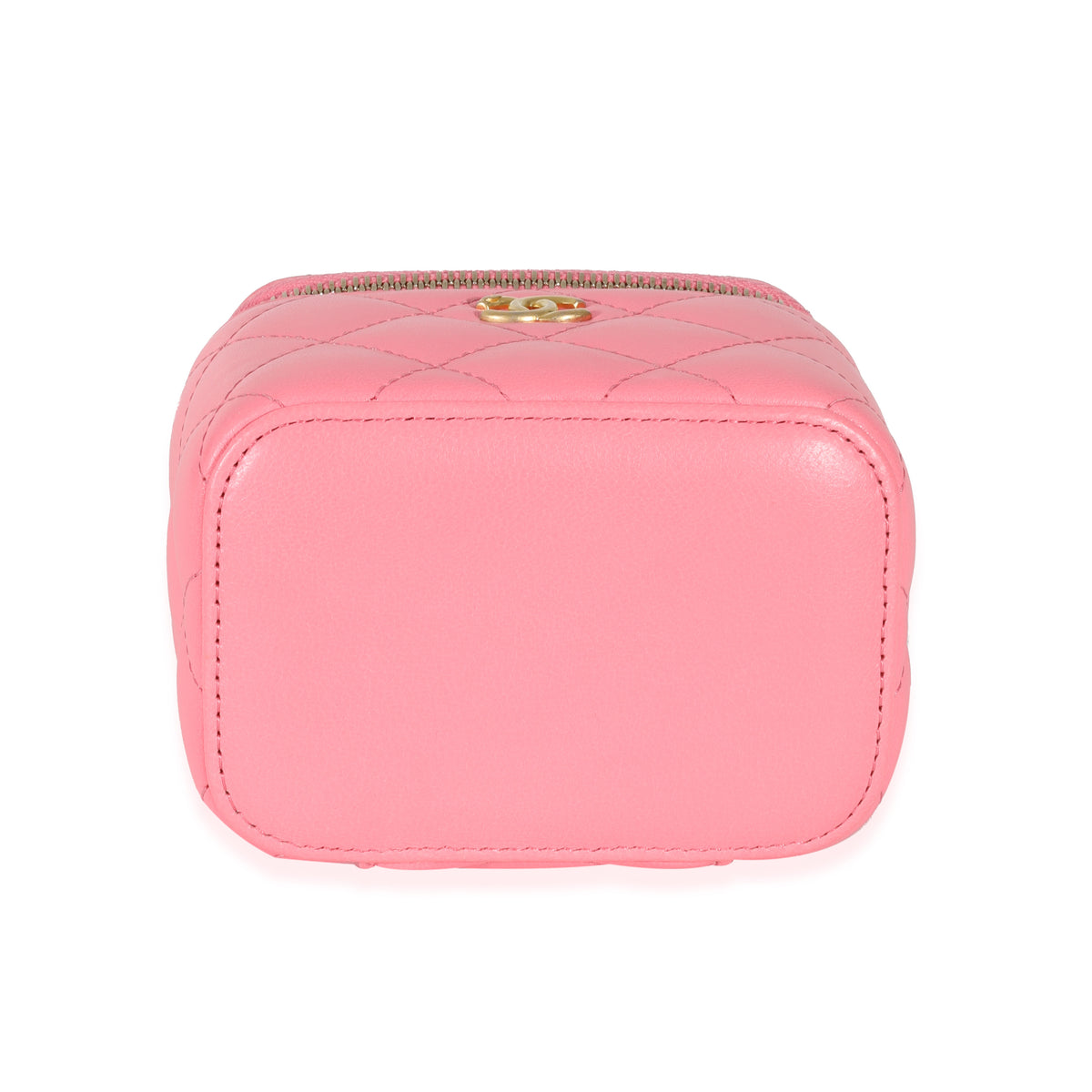 CHANEL Patent Quilted Pearl Crush Mini Vanity Case With Chain Neon Pink  1263549