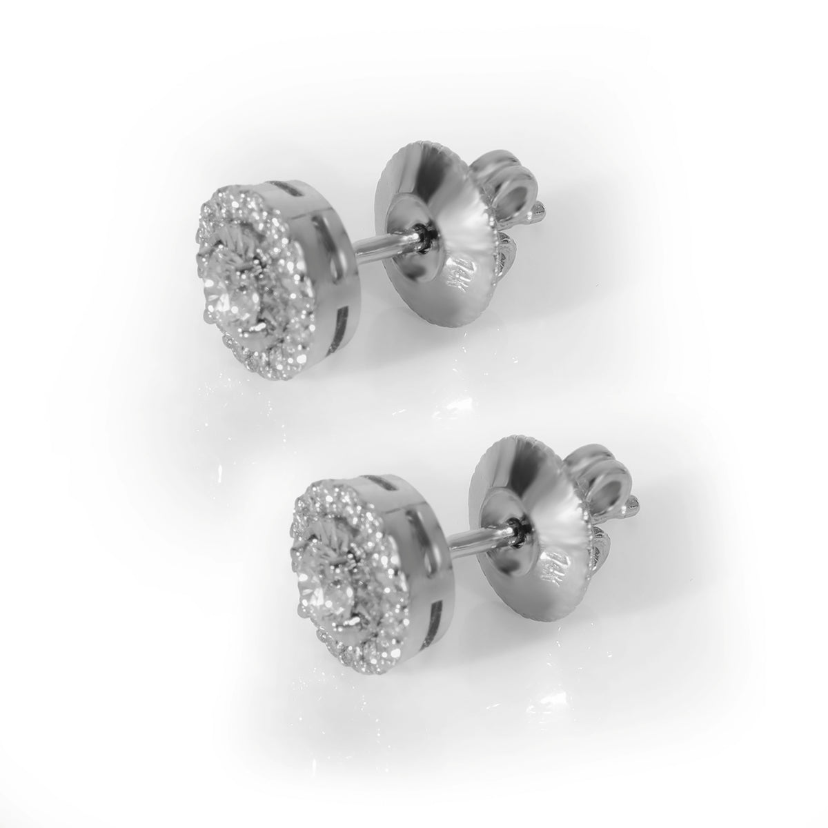 Diamond Halo Stud Earrings 14k White Gold 0.5 CTW