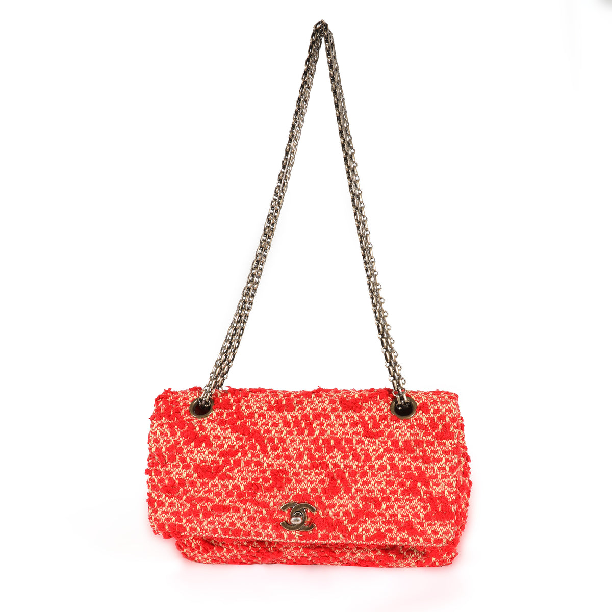 Chanel Vintage Red Tweed Medium Classic Flap