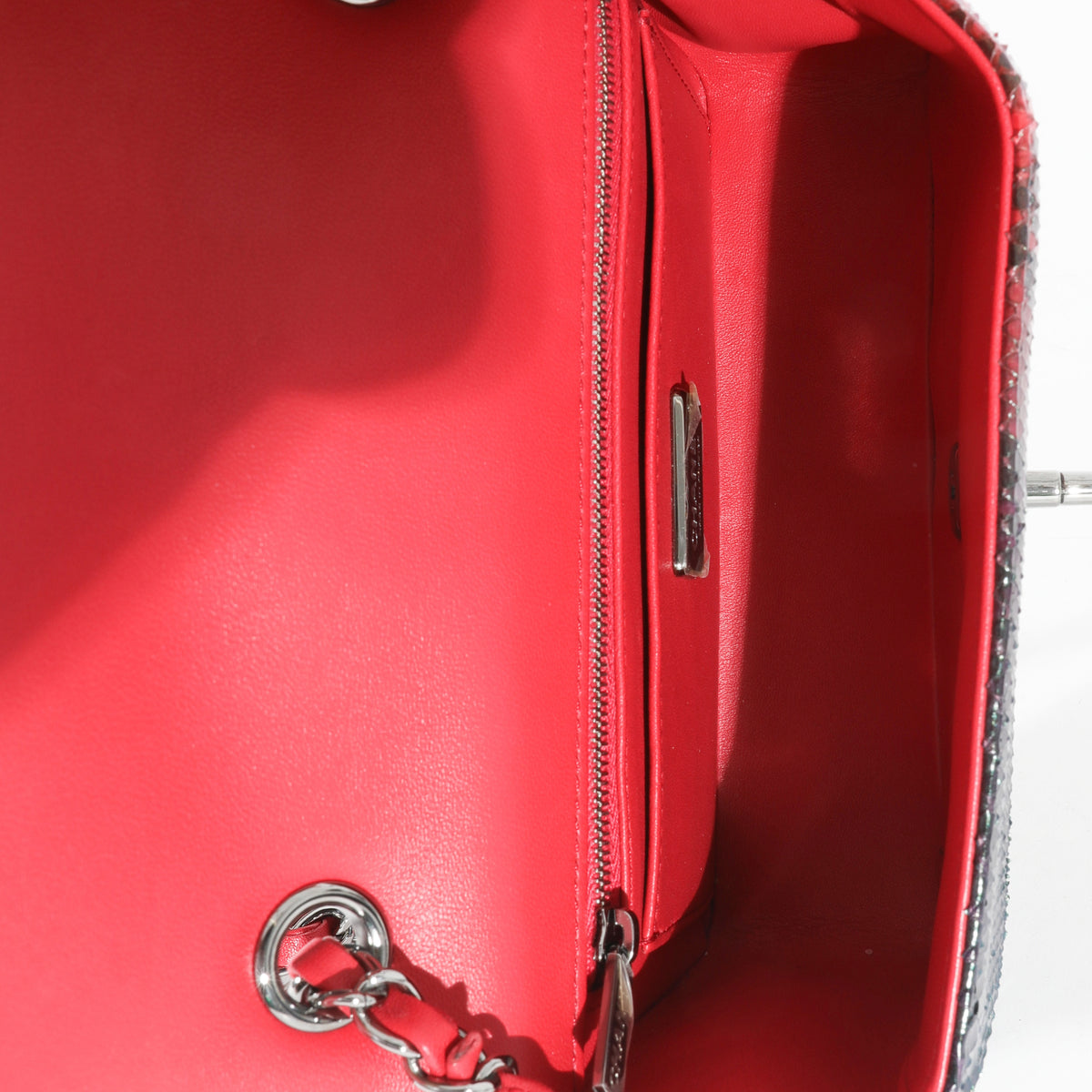 Chanel 18K Red Black Ombre Iridescent Python Mini Flap Bag RHW, myGemma