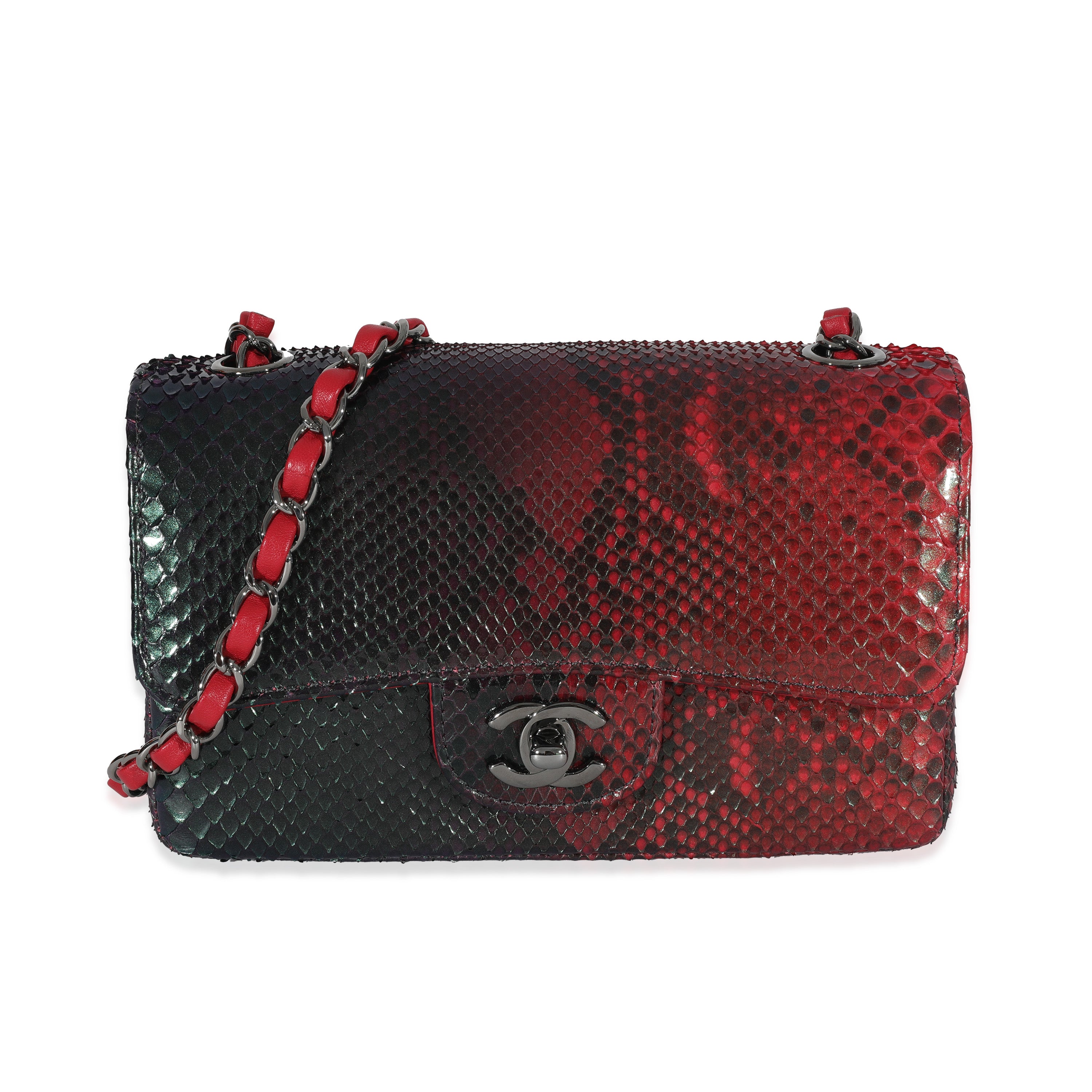 Chanel 18K Red Black Ombre Iridescent Python Mini Flap Bag RHW