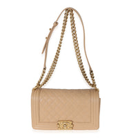 Chanel Beige Quilted Caviar Medium Boy Bag