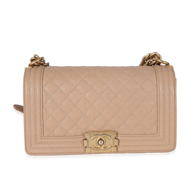 Chanel Beige Quilted Caviar Medium Boy Bag