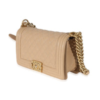 Chanel Beige Quilted Caviar Medium Boy Bag