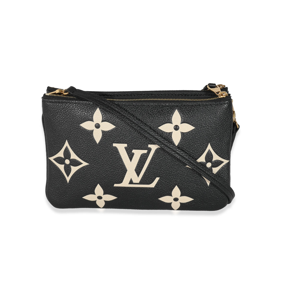 Louis Vuitton Double Zip Pochette Bicolore Black Beige Monogram Empreinte