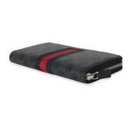 Gucci Black Canvas GG Supreme Web Zip Around Wallet