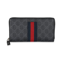 Gucci Black Canvas GG Supreme Web Zip Around Wallet