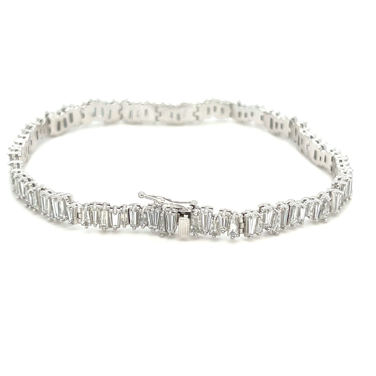 18K White Gold Tapered Baguette Line Bracelet G-H VS1-VS2 8.07 Ctw