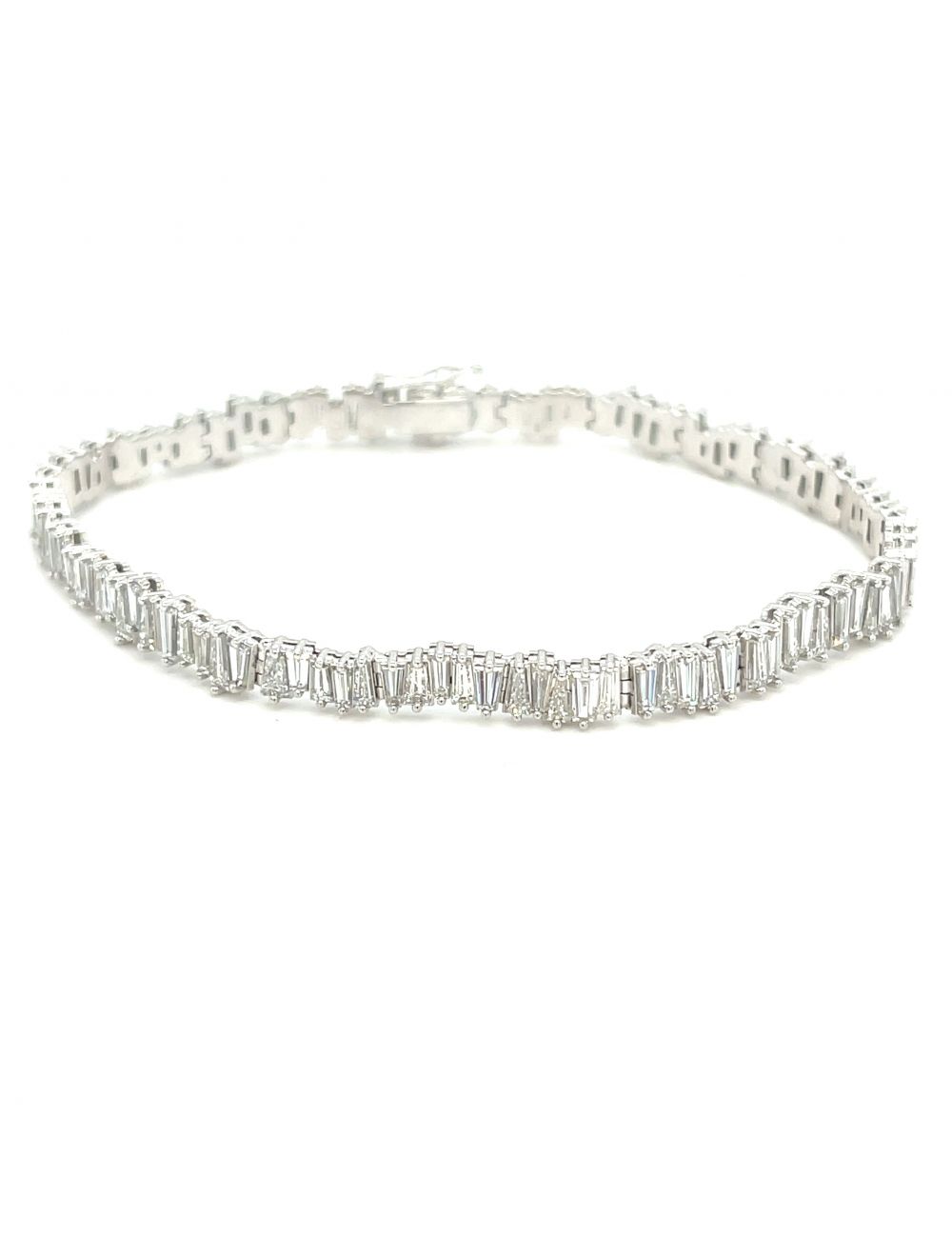 18K White Gold Tapered Baguette Line Bracelet G-H VS1-VS2 8.07 Ctw