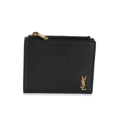 Saint Laurent Black Leather Tiny Cassandre Bifold Wallet