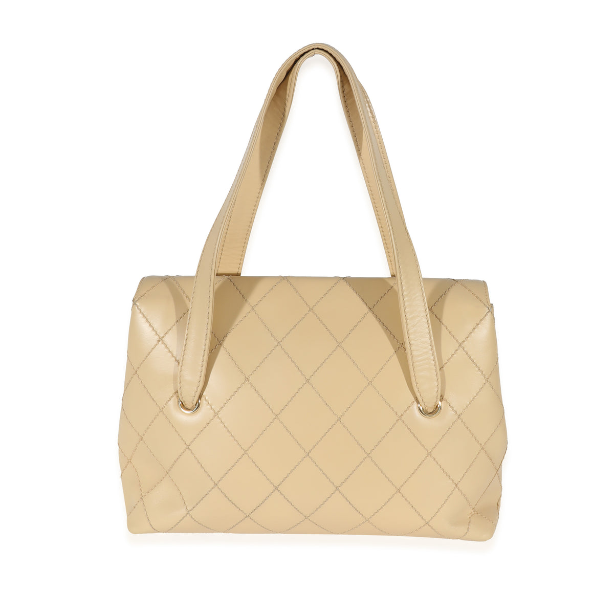 Chanel Vintage Beige Lambskin Whipstitch Quilted Tote
