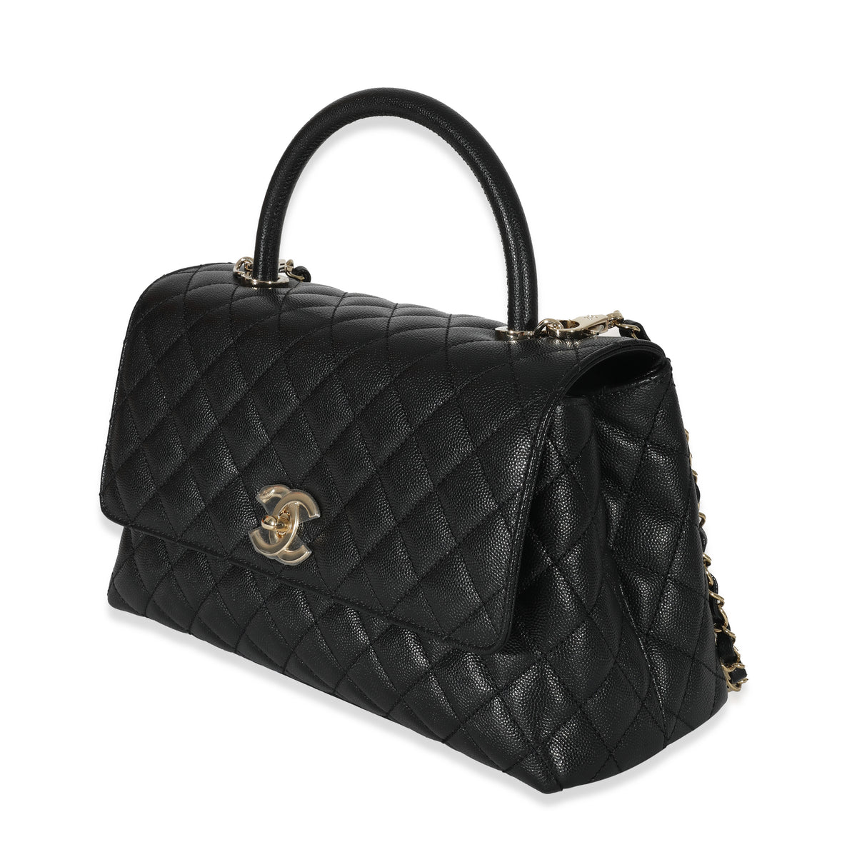 Chanel Black Quilted Caviar Medium Coco Top Handle Flap Bag