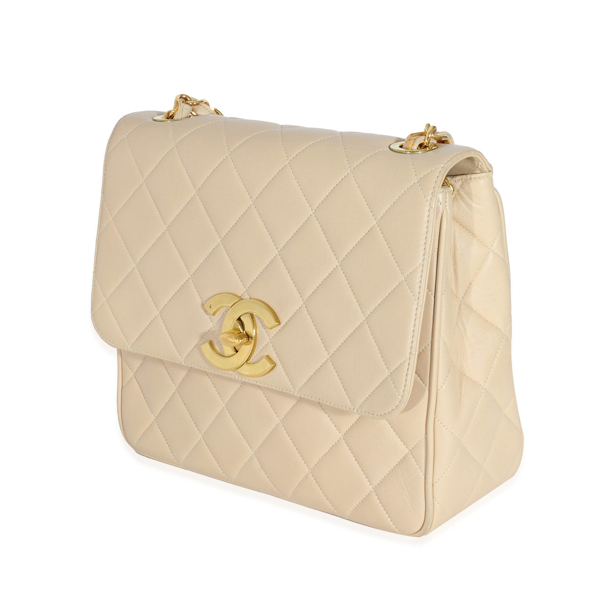 Chanel Vintage Beige Lambskin Jumbo 24k CC Square Flap Bag, myGemma