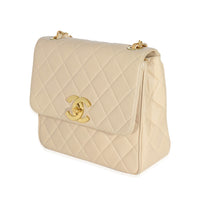 Chanel Vintage Beige Lambskin Jumbo 24k CC Square Flap Bag