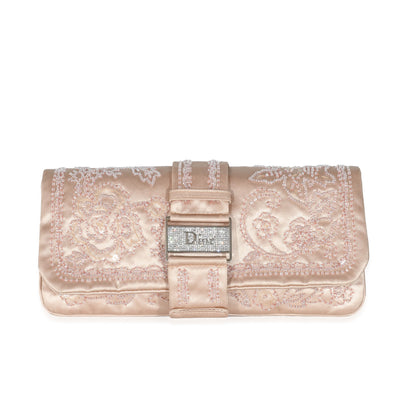 Christian Dior Vintage Pink Silk Beaded Flap Clutch