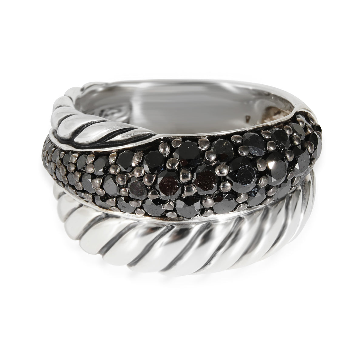 David Yurman Thoroughbred Cable Black Diamond Ring in Sterling Silver 1.33 CTW