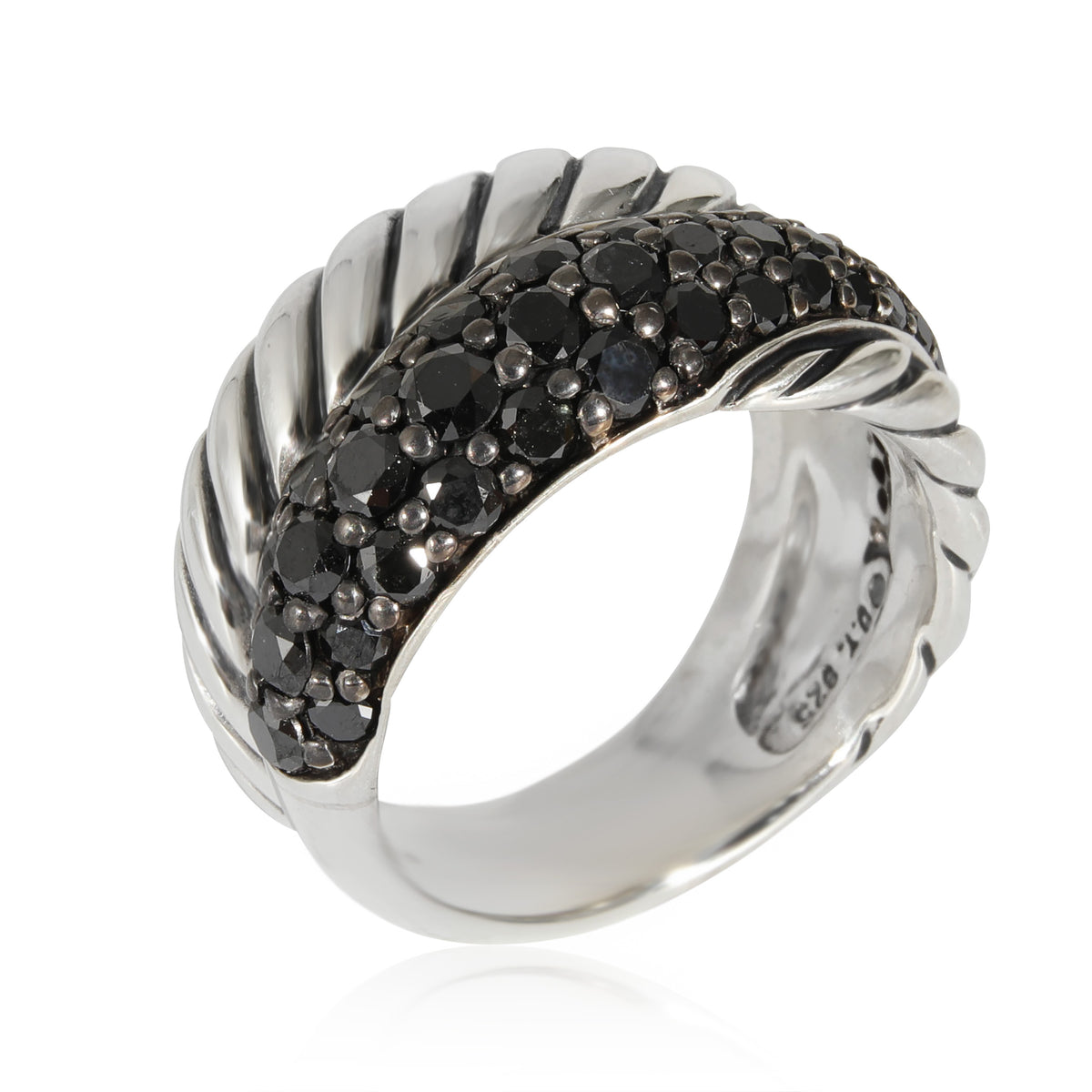 David Yurman Thoroughbred Cable Black Diamond Ring in Sterling Silver 1.33 CTW