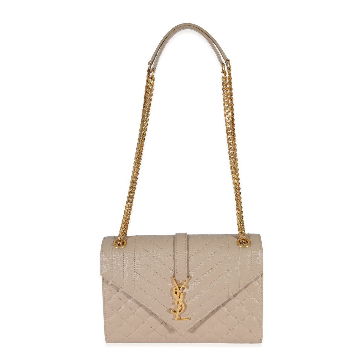 Saint Laurent Beige Grain De Poudre Medium Envelope In Mix Flap Bag