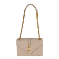 Saint Laurent Beige Grain De Poudre Medium Envelope In Mix Flap Bag