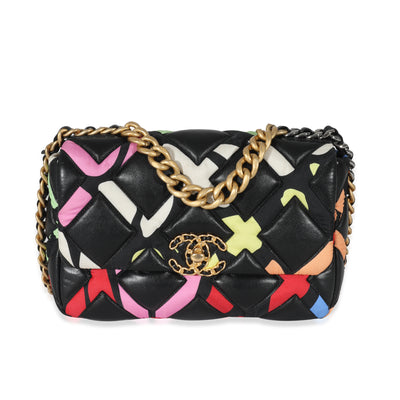 Chanel 22S Black Multicolor Lambskin Fixation Small Chanel 19 Bag