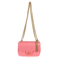 Chanel 22P Pink Lambskin Enamel Mini Pending Square Flap Bag