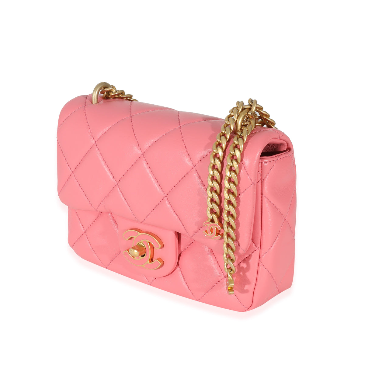 Chanel 22P Pink Lambskin Enamel Mini Pending Square Flap Bag, myGemma, SE