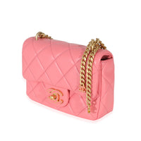 Chanel 22P Pink Lambskin Enamel Mini Pending Square Flap Bag