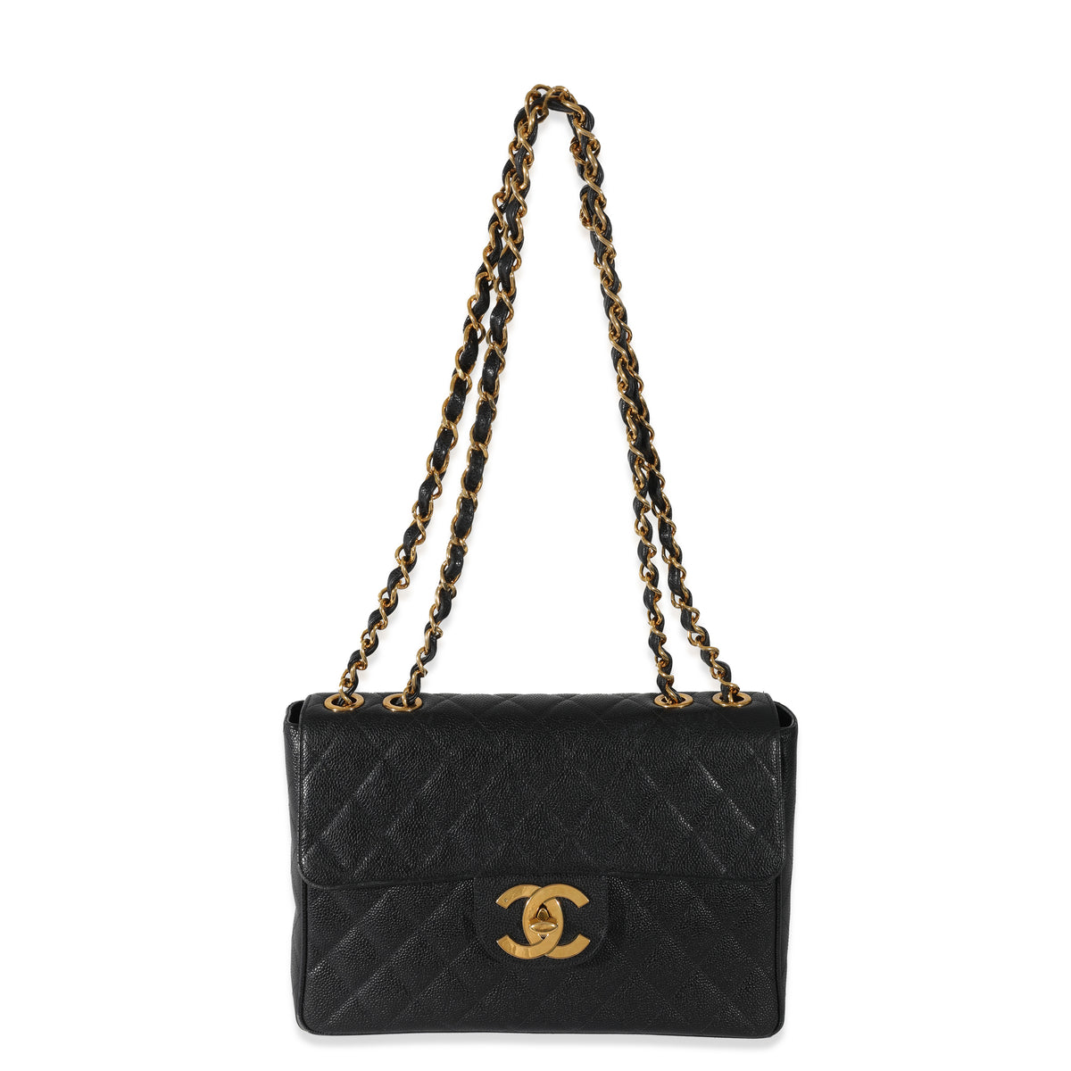 Chanel Rare Horizontal Quilted Black XL Jumbo Flap 24K Plated GHW 1CK0301