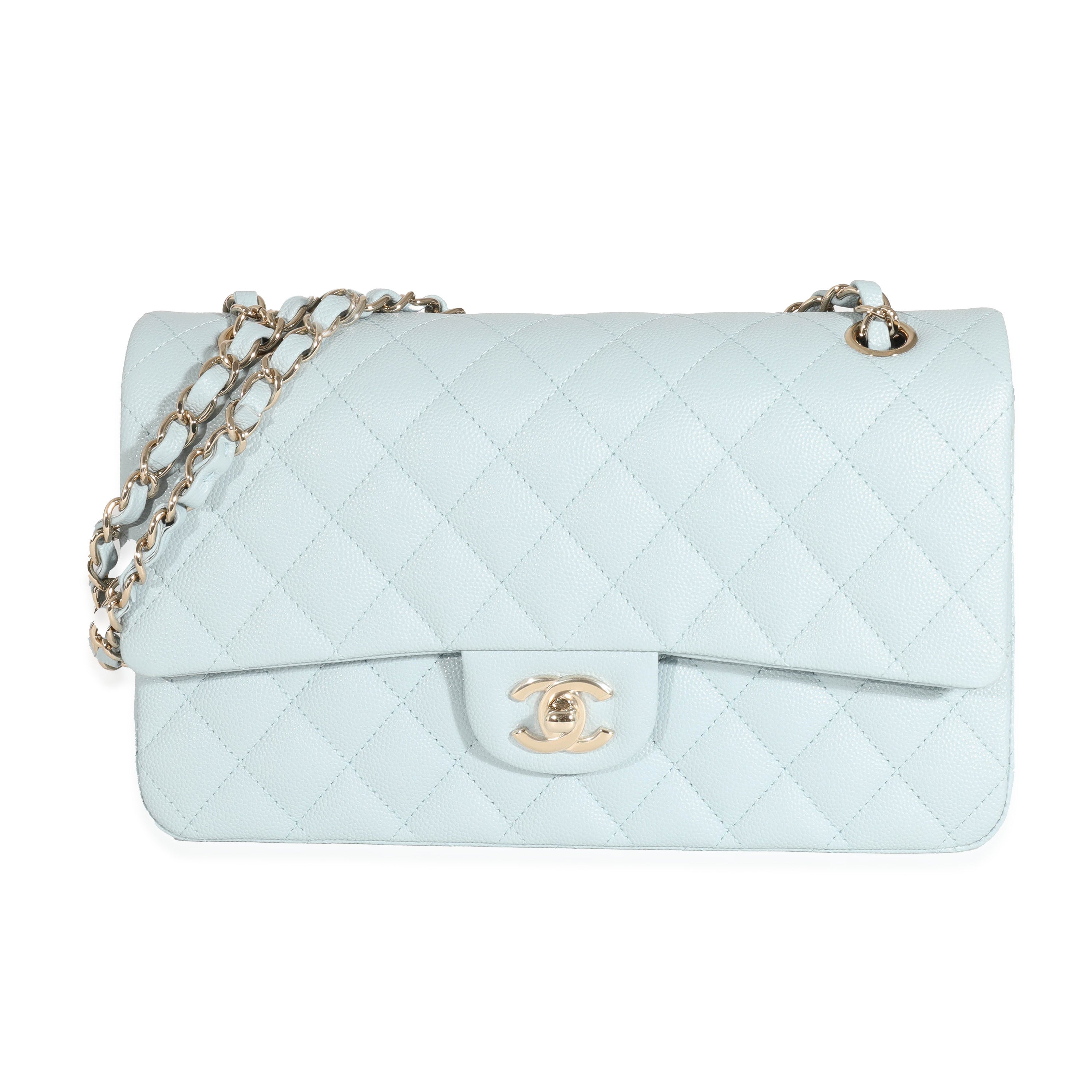 Chanel 22S Light Blue Quilted Caviar Medium Classic Double Flap