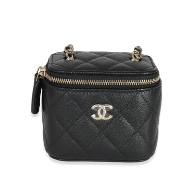 Chanel Black Quilted Caviar CC Link Mini Vanity Case