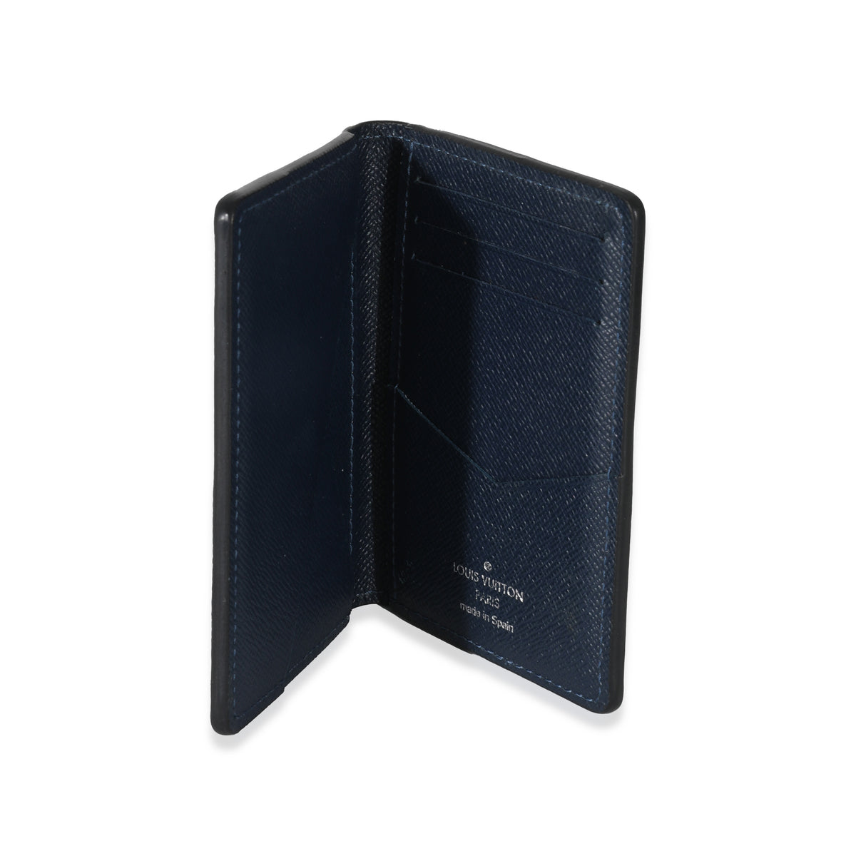 Louis Vuitton Taiga Leather Pocket Organizer Wallet Blue Black