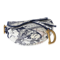 Christian Dior Navy White Embroidered Canvas Around The World Saddle Bag