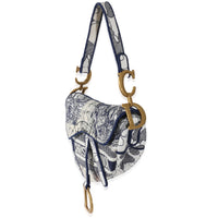 Christian Dior Navy White Embroidered Canvas Around The World Saddle Bag