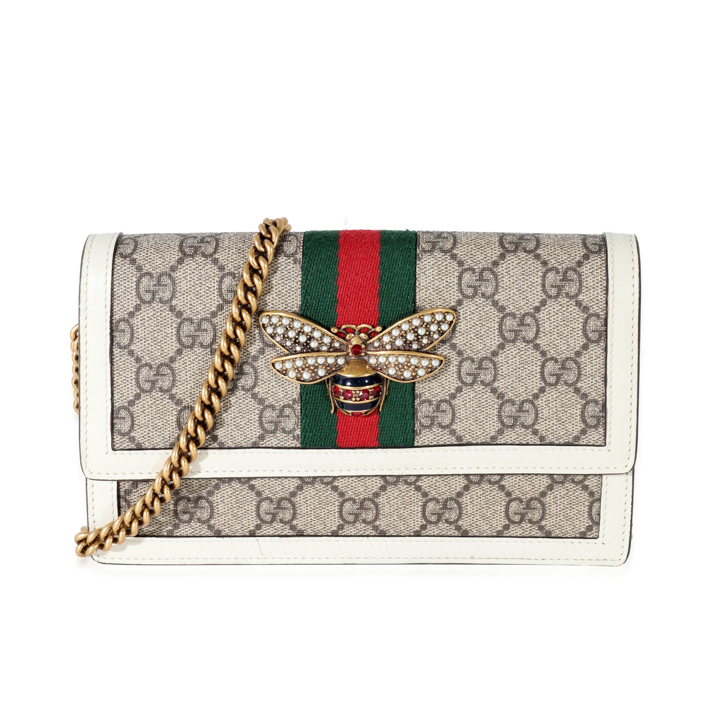 Gucci Gold GG Canvas and Snake Embossed Leather Chain Pochette Gucci