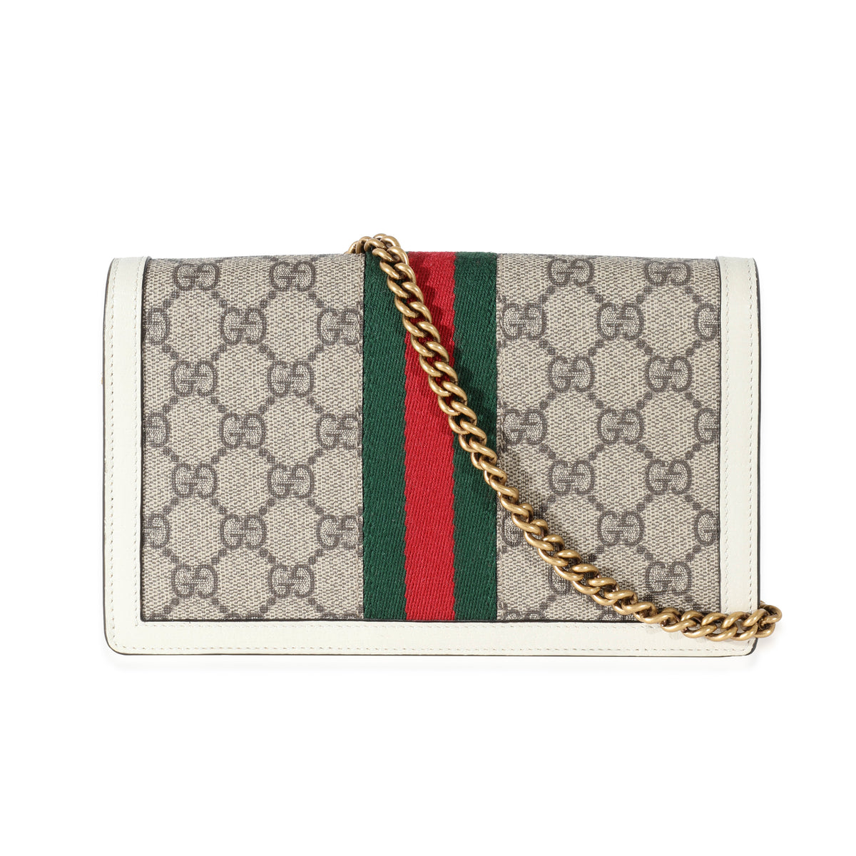 Gucci Beige GG Supreme Canvas and Leather Web Queen Margaret Wallet on Chain  at 1stDibs