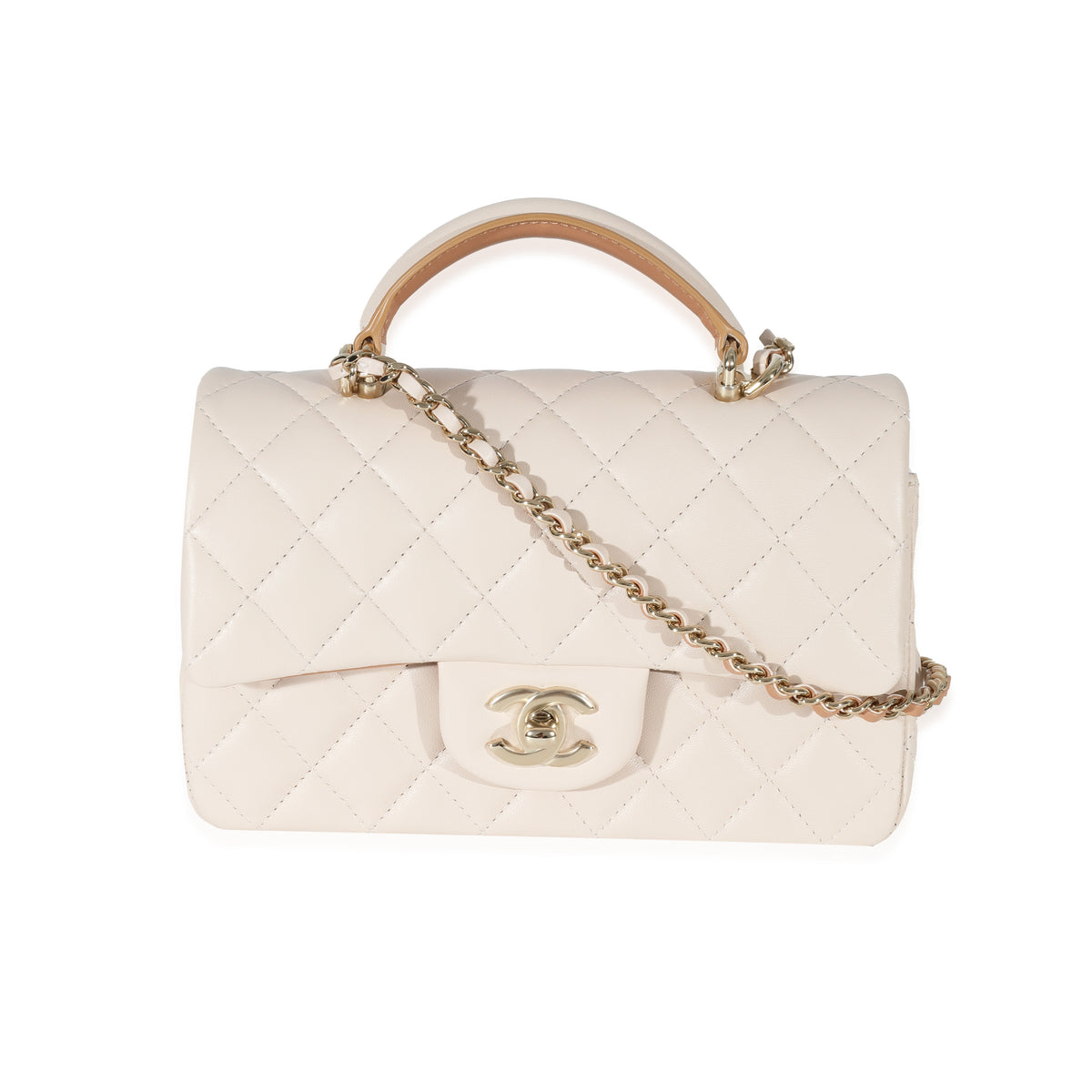 Chanel Mini Rectangular Top Handle, Pink Lambskin with Gold