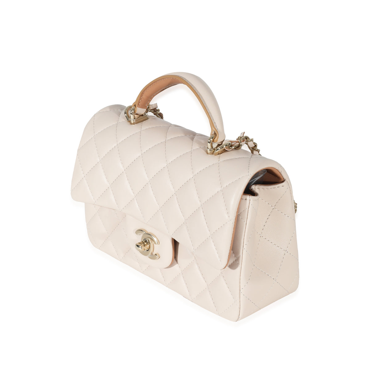 Chanel mini handle rectangular bag beige lambskin