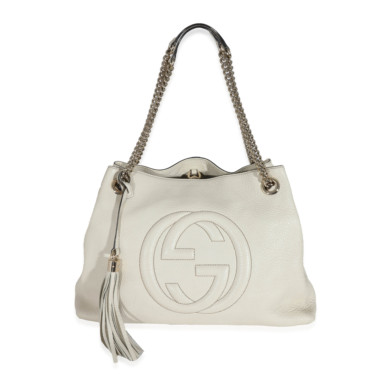 Gucci Soho Off-White Chain Strap Pebbled Calfskin Shoulder Bag