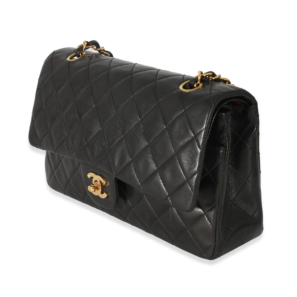 Chanel Vintage 24k Black Lambskin Medium Classic Double Flap Bag