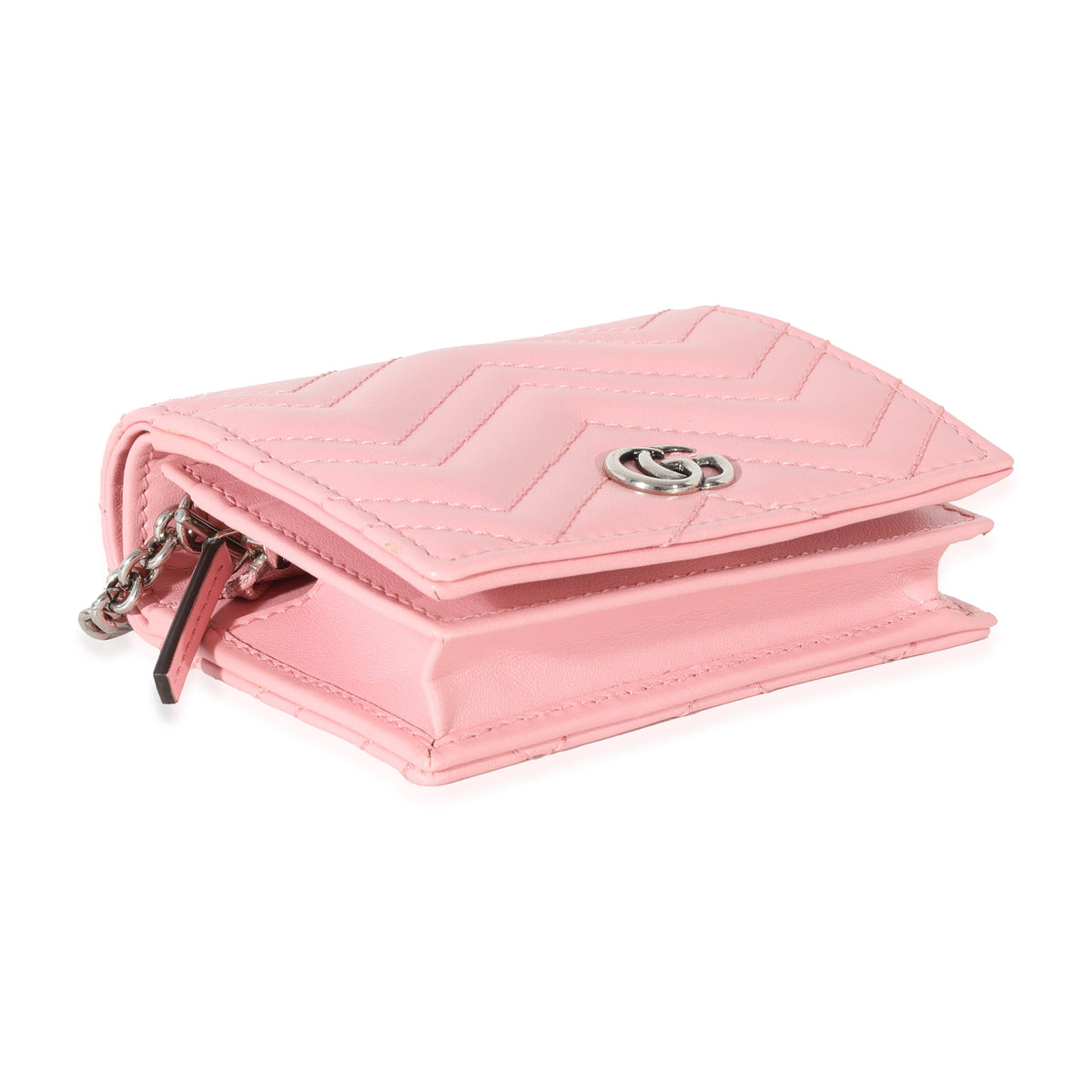 Gucci Pink Matelasse GG Marmont Card Case On Chain