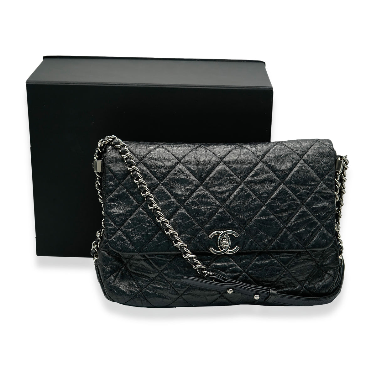 Chanel Black Crackled Aged Calfskin Big Bang Flap Bag
