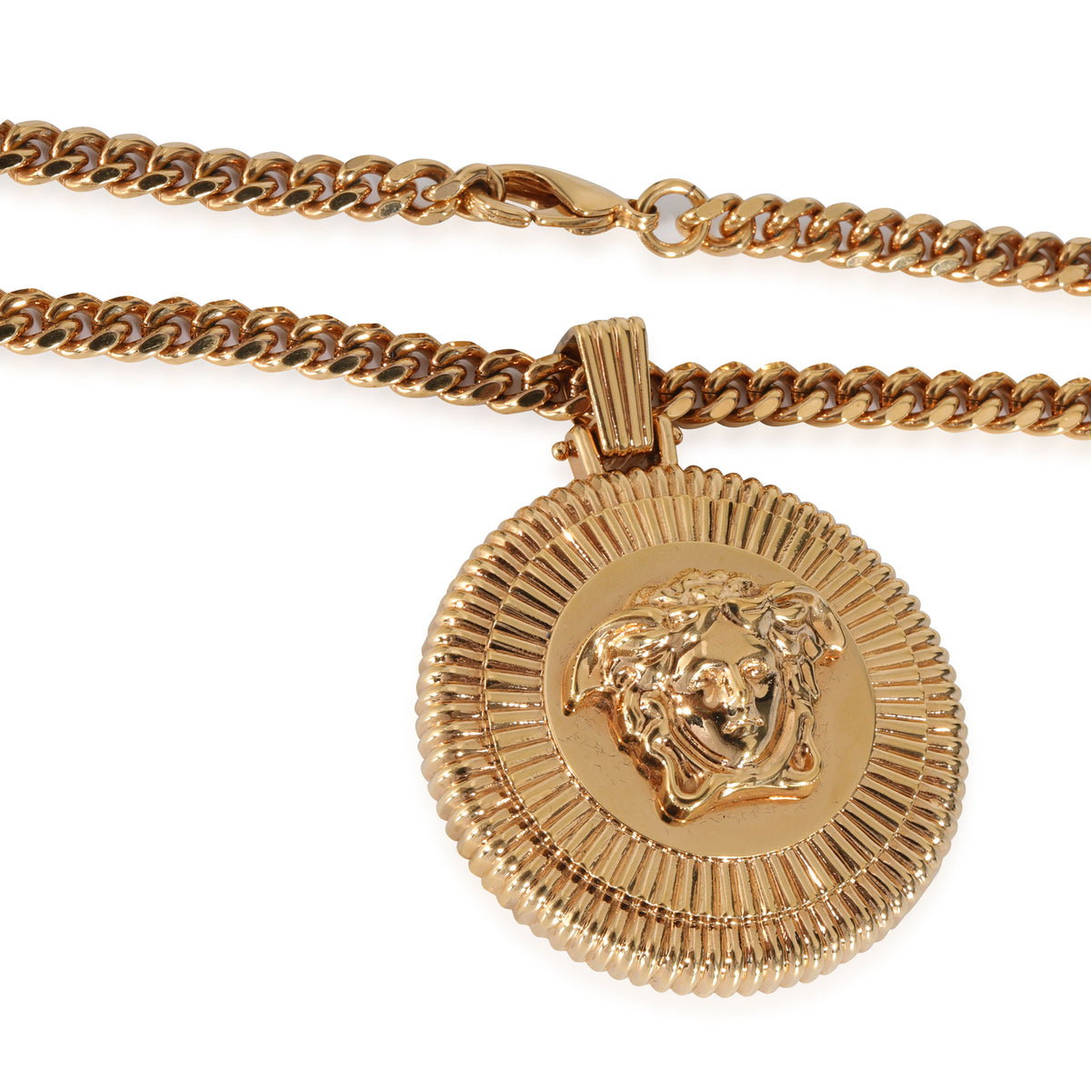 Versace Medusa Gold Tone Pendant on Curb Chain