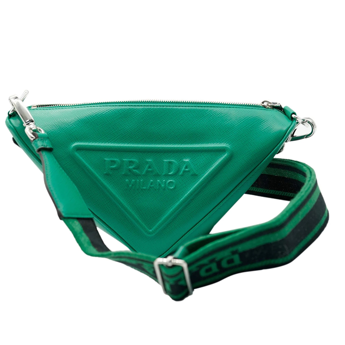 Prada Green Leather Triangle Crossbody Bag