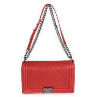 Chanel 16A Red Quilted Caviar New Medium Boy Bag